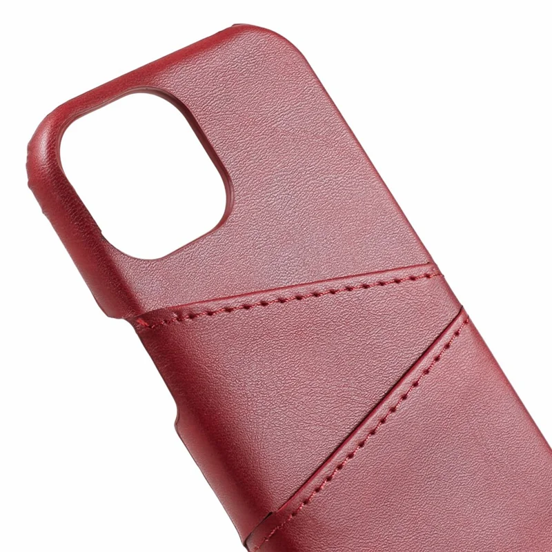 Para iPhone 15 Funda de PC Revestida de Cuero de PU con 2 Ranuras para Tarjetas Anti-arañazos - Rojo