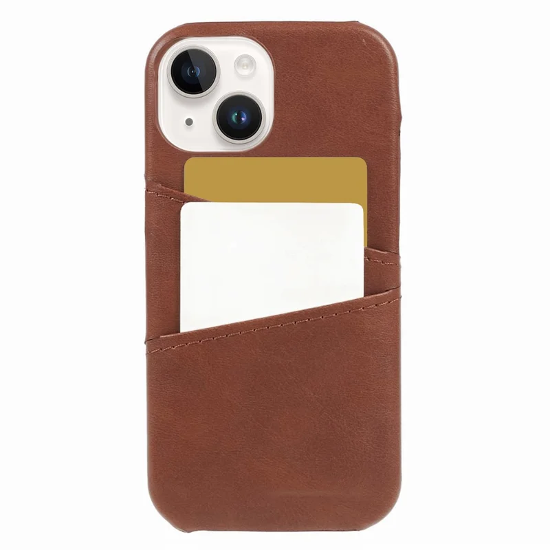 Für iPhone 15 PU-Leder beschichtete PC-Hülle mit 2 Kartenfächern, kratzfest - Kaffee