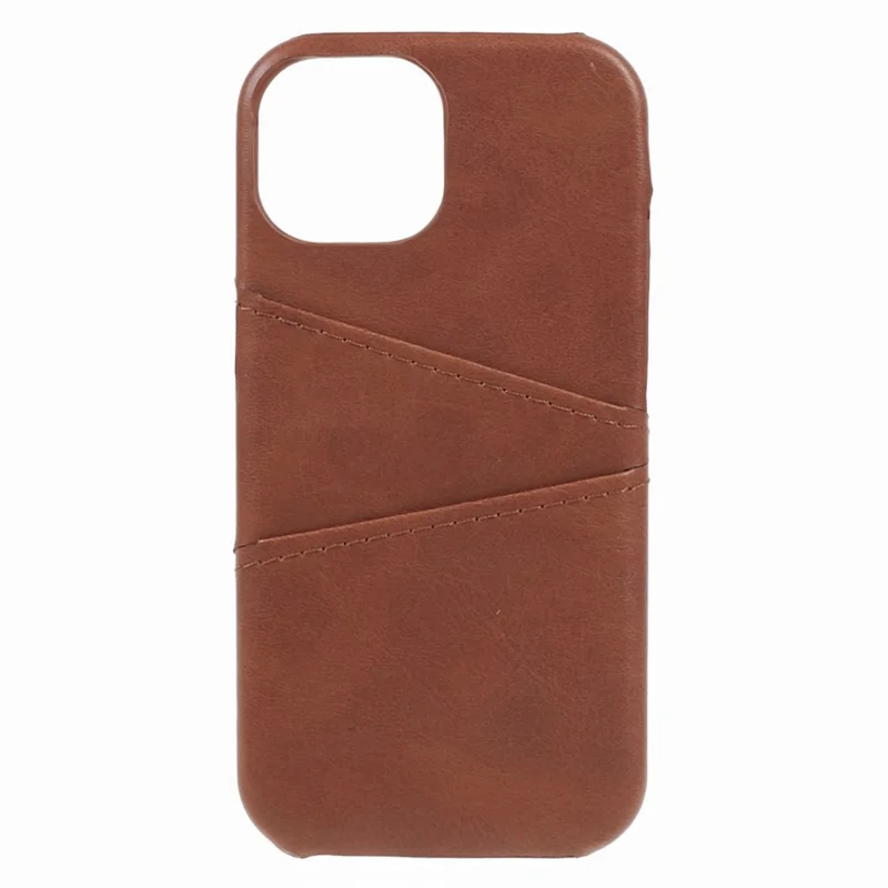 Für iPhone 15 PU-Leder beschichtete PC-Hülle mit 2 Kartenfächern, kratzfest - Kaffee