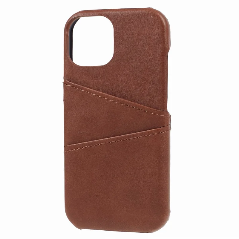 Für iPhone 15 PU-Leder beschichtete PC-Hülle mit 2 Kartenfächern, kratzfest - Kaffee