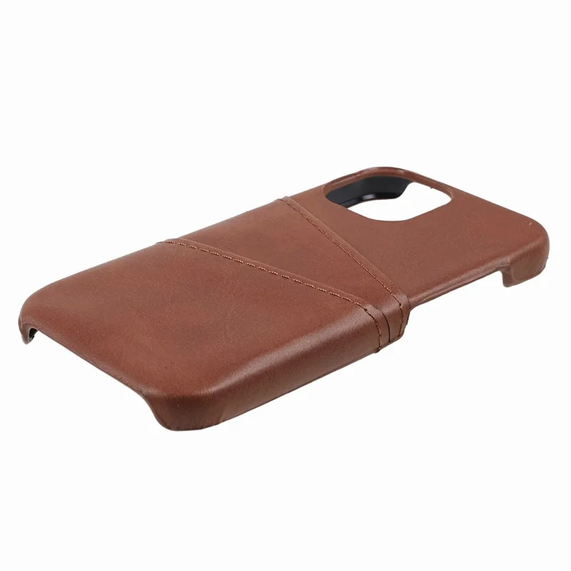 Für iPhone 15 PU-Leder beschichtete PC-Hülle mit 2 Kartenfächern, kratzfest - Kaffee