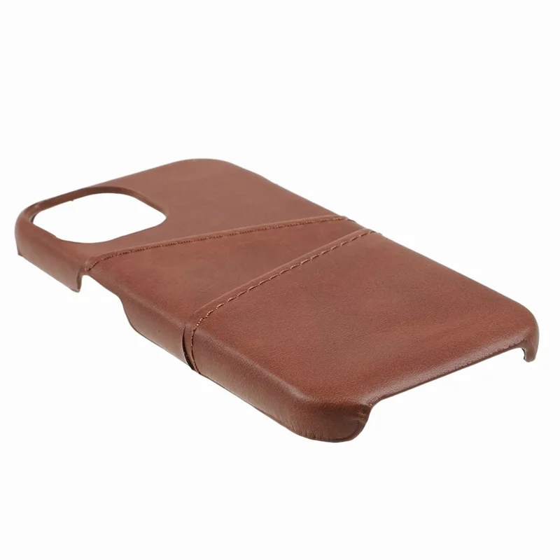 Für iPhone 15 PU-Leder beschichtete PC-Hülle mit 2 Kartenfächern, kratzfest - Kaffee
