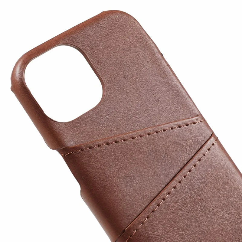Für iPhone 15 PU-Leder beschichtete PC-Hülle mit 2 Kartenfächern, kratzfest - Kaffee