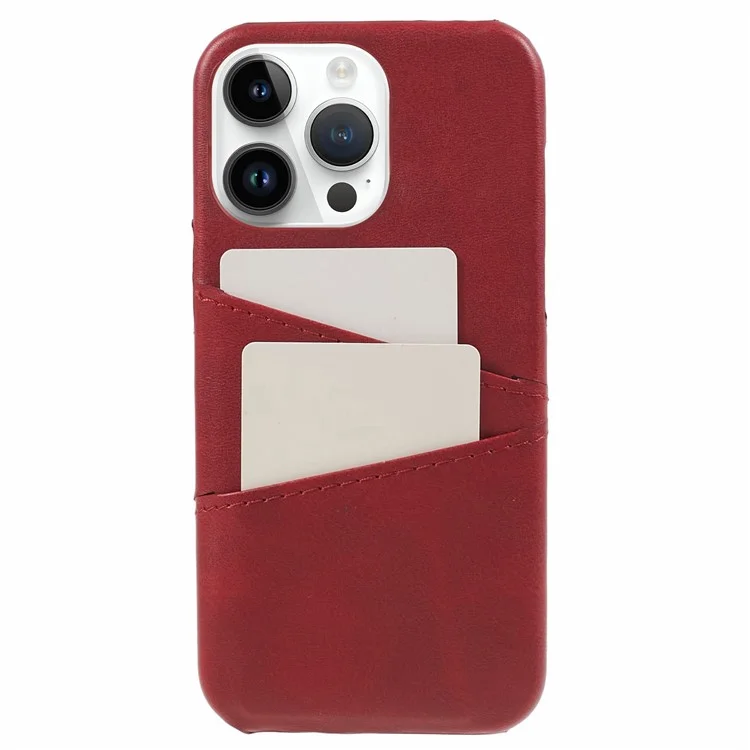 For iPhone 15 Pro Max Shockproof Case PU+PC Phone Cover 2 Card Slots Anti-Drop Phone Case - Red