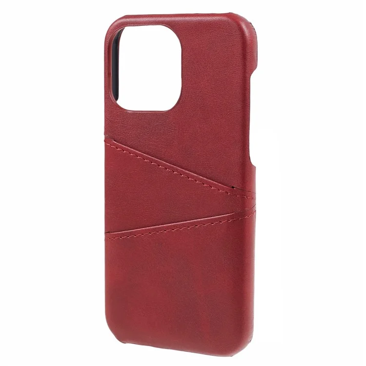 For iPhone 15 Pro Max Shockproof Case PU+PC Phone Cover 2 Card Slots Anti-Drop Phone Case - Red