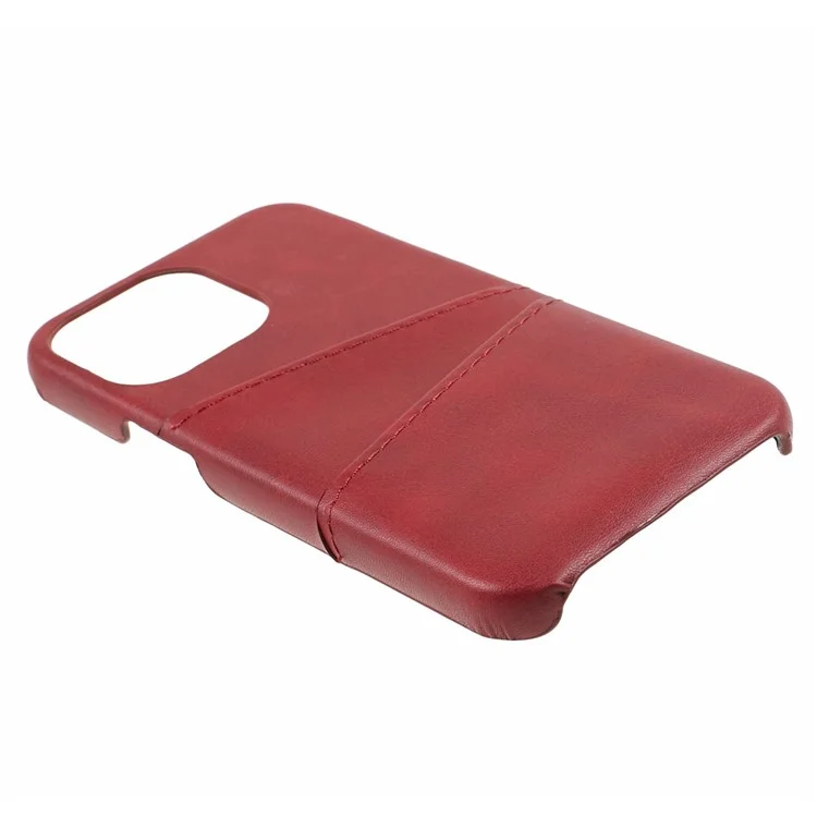 For iPhone 15 Pro Max Shockproof Case PU+PC Phone Cover 2 Card Slots Anti-Drop Phone Case - Red
