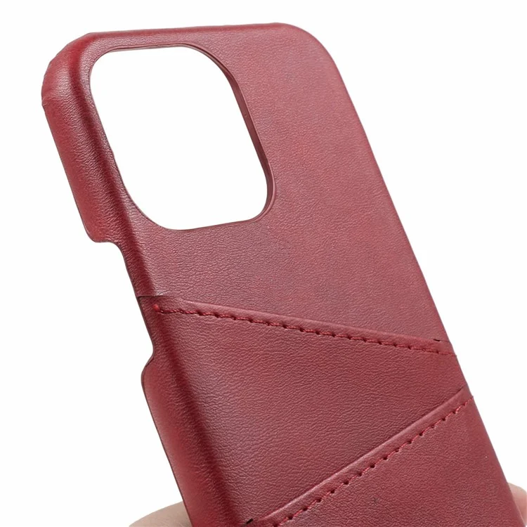 For iPhone 15 Pro Max Shockproof Case PU+PC Phone Cover 2 Card Slots Anti-Drop Phone Case - Red