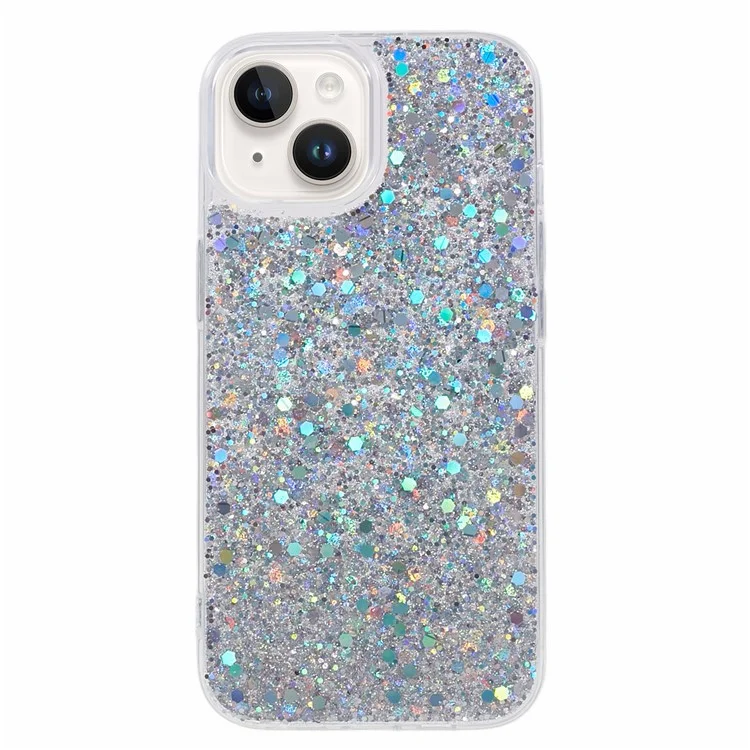 Für iPhone 15 Plus Glitter Phone Case Stoßfeste TPU Glitzernde Rückabdeckung - Silber