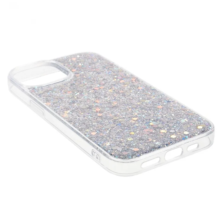 Für iPhone 15 Plus Glitter Phone Case Stoßfeste TPU Glitzernde Rückabdeckung - Silber