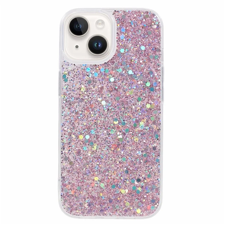 For iPhone 15 Plus Glitter Phone Case Shockproof TPU Sparkly Back Cover - Pink
