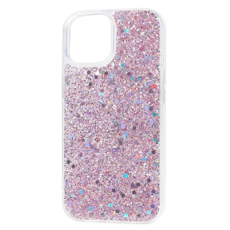 For iPhone 15 Plus Glitter Phone Case Shockproof TPU Sparkly Back Cover - Pink