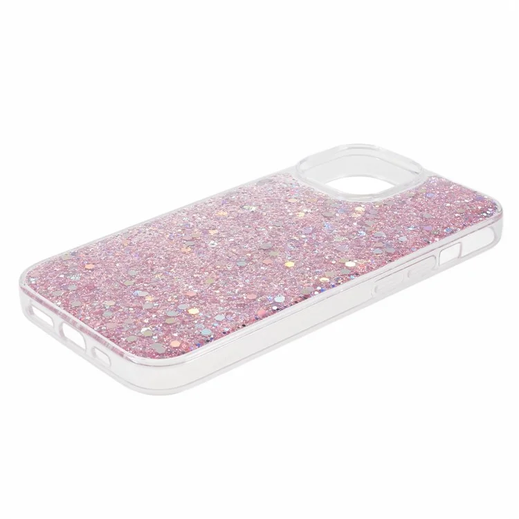 For iPhone 15 Plus Glitter Phone Case Shockproof TPU Sparkly Back Cover - Pink