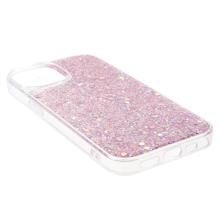 For iPhone 15 Plus Glitter Phone Case Shockproof TPU Sparkly Back Cover - Pink