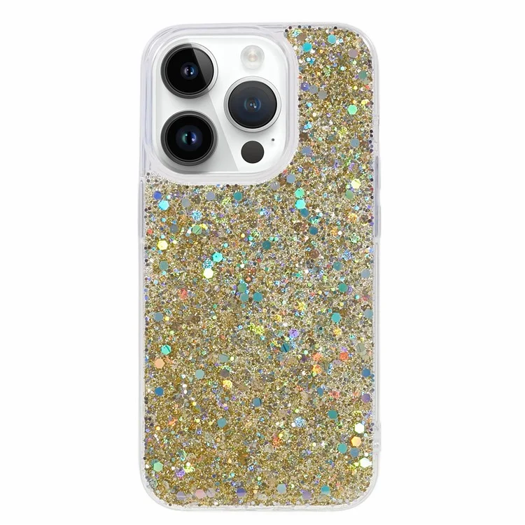 Para iPhone 15 Pro Bling Glitter Phone Case Soft TPU Shockproof Protective Cover - Gold