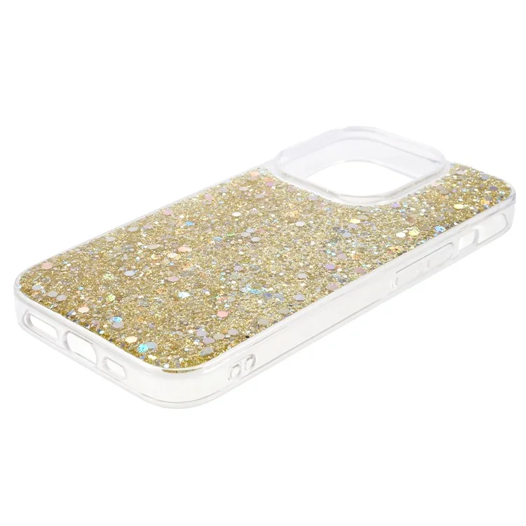 Para iPhone 15 Pro Bling Glitter Phone Case Soft TPU Shockproof Protective Cover - Gold