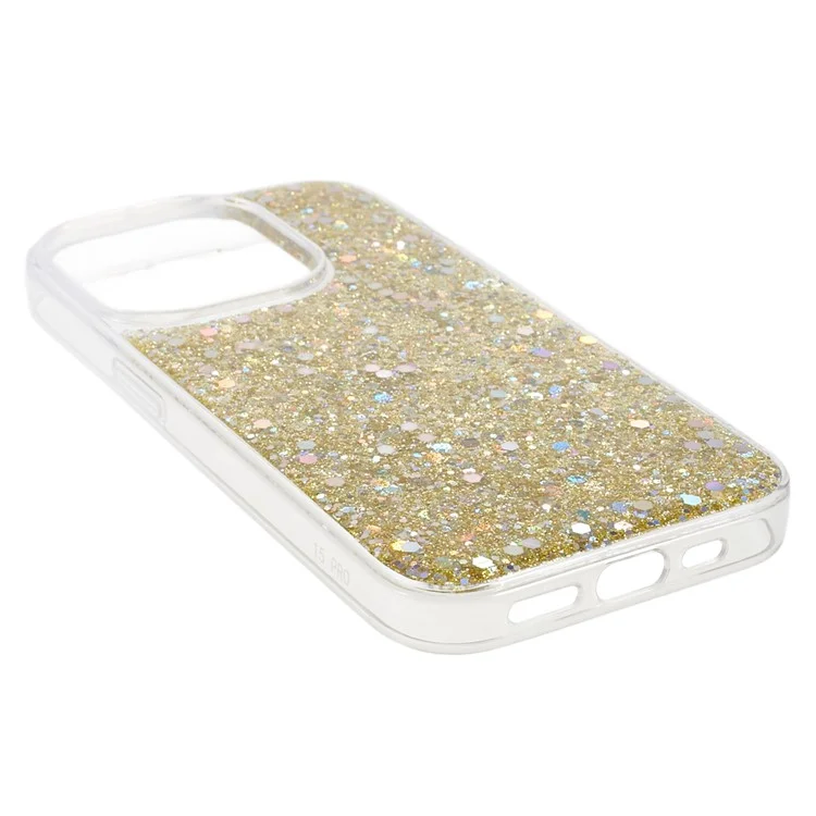 Para iPhone 15 Pro Bling Glitter Phone Case Soft TPU Shockproof Protective Cover - Gold