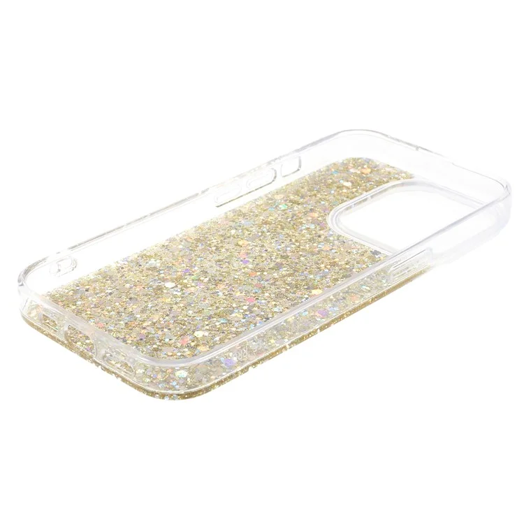 Para iPhone 15 Pro Bling Glitter Phone Case Soft TPU Shockproof Protective Cover - Gold