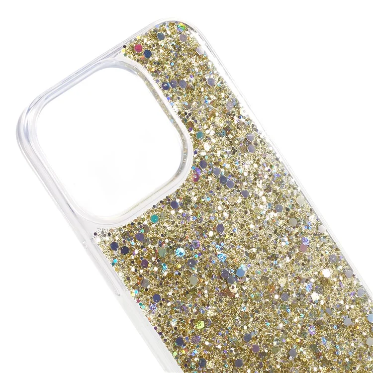 Para iPhone 15 Pro Bling Glitter Phone Case Soft TPU Shockproof Protective Cover - Gold