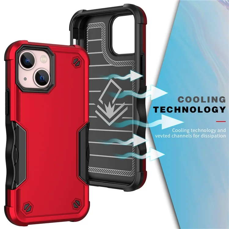 Para iPhone 15 Plus Anti-Slip Grips Phone Case PC + TPU Dual Layer Shock Absorption Protective Cover - Vermelho
