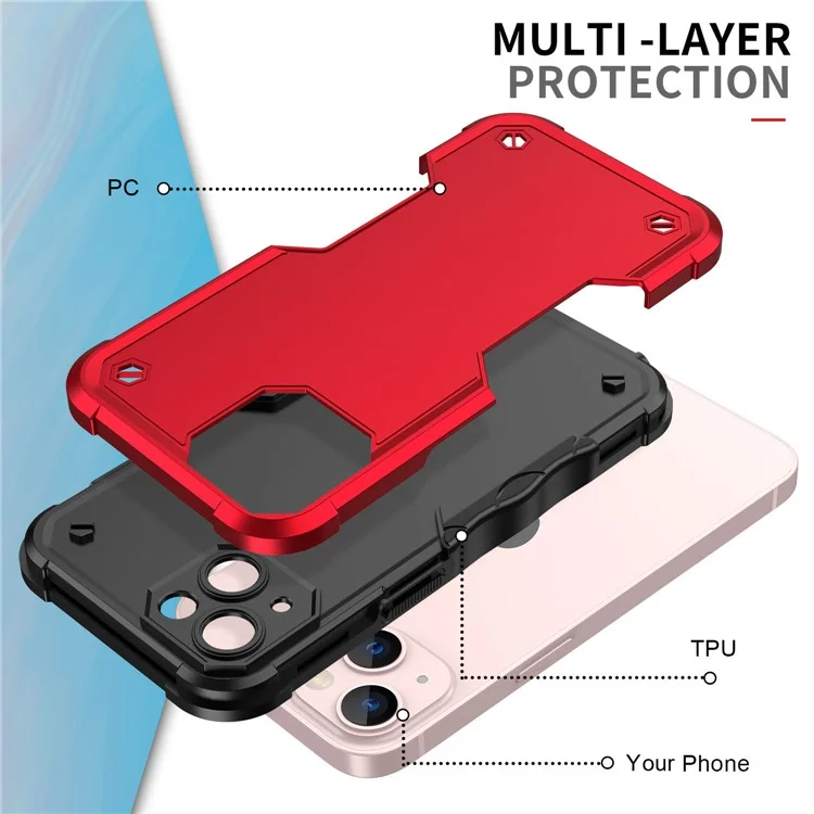 Para iPhone 15 Plus Anti-Slip Grips Phone Case PC + TPU Dual Layer Shock Absorption Protective Cover - Vermelho