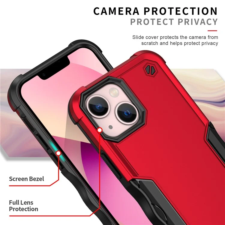 Para iPhone 15 Plus Anti-Slip Grips Phone Case PC + TPU Dual Layer Shock Absorption Protective Cover - Vermelho