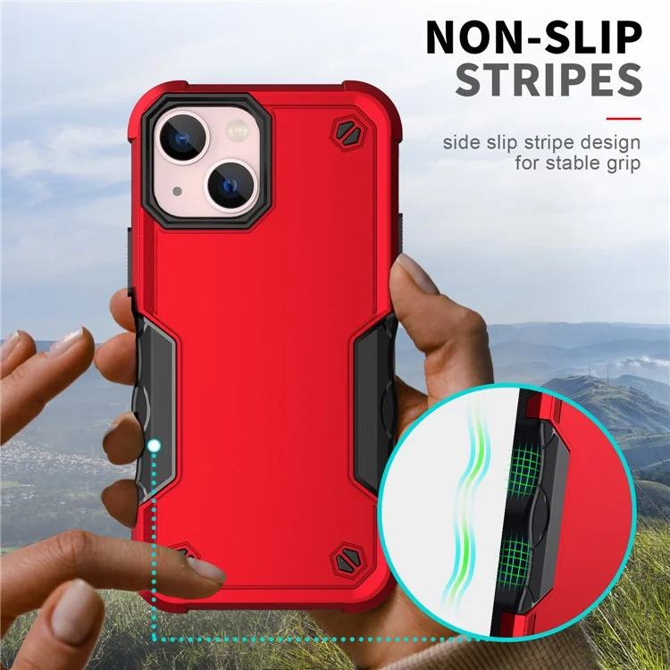 Para iPhone 15 Plus Anti-Slip Grips Phone Case PC + TPU Dual Layer Shock Absorption Protective Cover - Vermelho