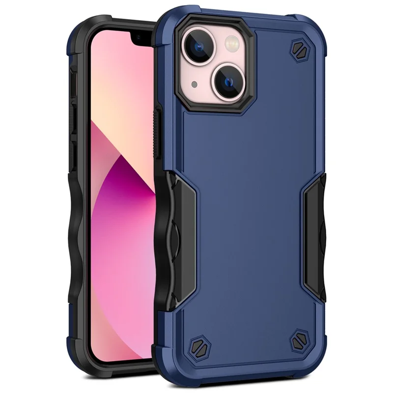 For iPhone 15 Plus Anti-Slip Grips Phone Case PC + TPU Dual Layer Shock Absorption Protective Cover - Blue