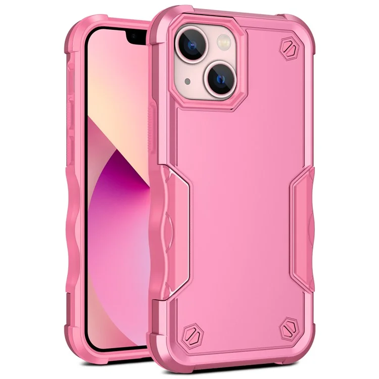 For iPhone 15 Plus Anti-Slip Grips Phone Case PC + TPU Dual Layer Shock Absorption Protective Cover - Pink