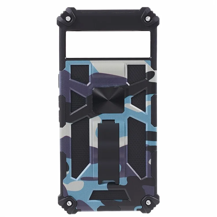 For Google Pixel 8 Pro Anti-Scratch PC+TPU Phone Case Camouflage Kickstand Back Cover - Navy Blue