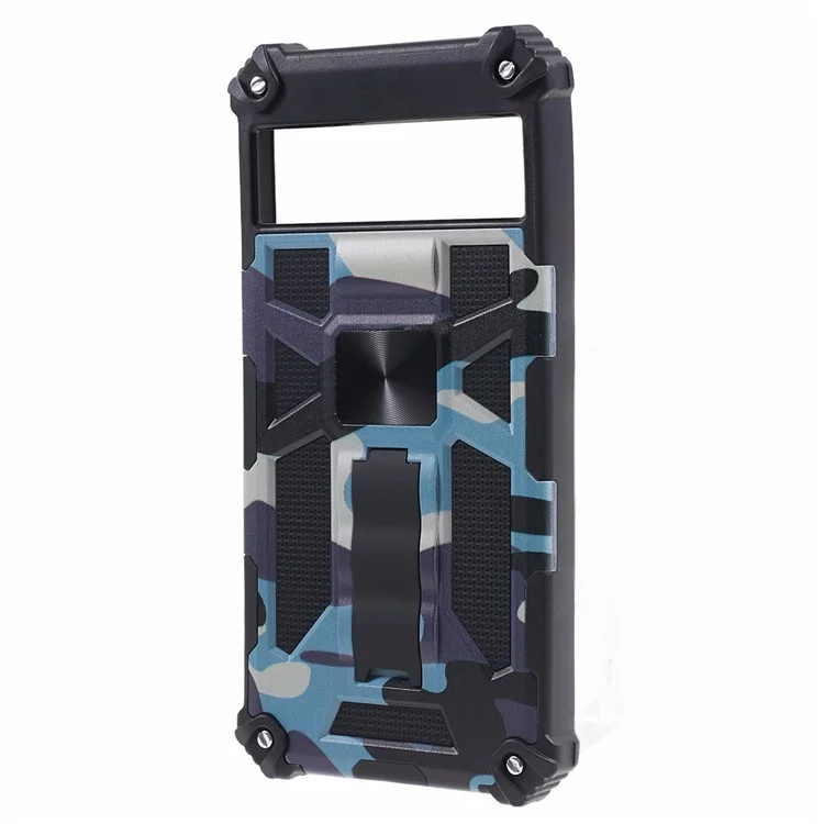 For Google Pixel 8 Pro Anti-Scratch PC+TPU Phone Case Camouflage Kickstand Back Cover - Navy Blue