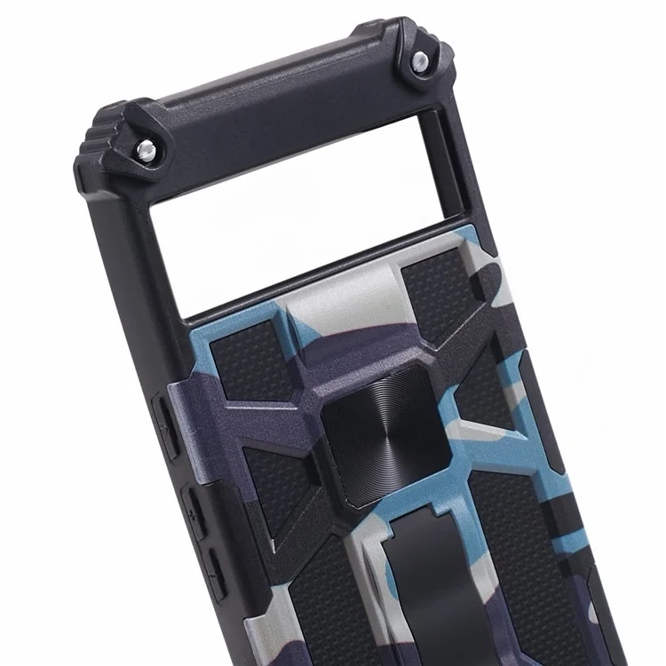 For Google Pixel 8 Pro Anti-Scratch PC+TPU Phone Case Camouflage Kickstand Back Cover - Navy Blue