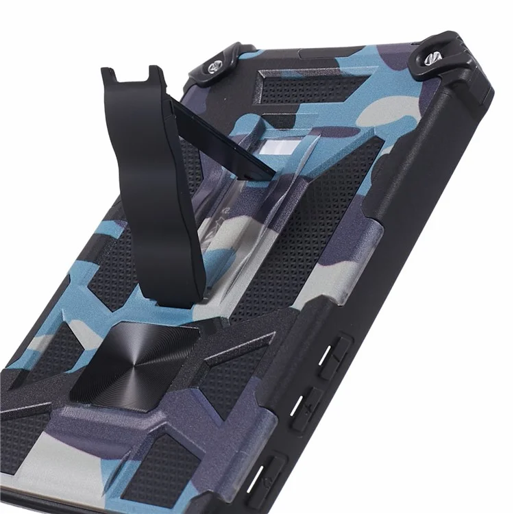 For Google Pixel 8 Pro Anti-Scratch PC+TPU Phone Case Camouflage Kickstand Back Cover - Navy Blue