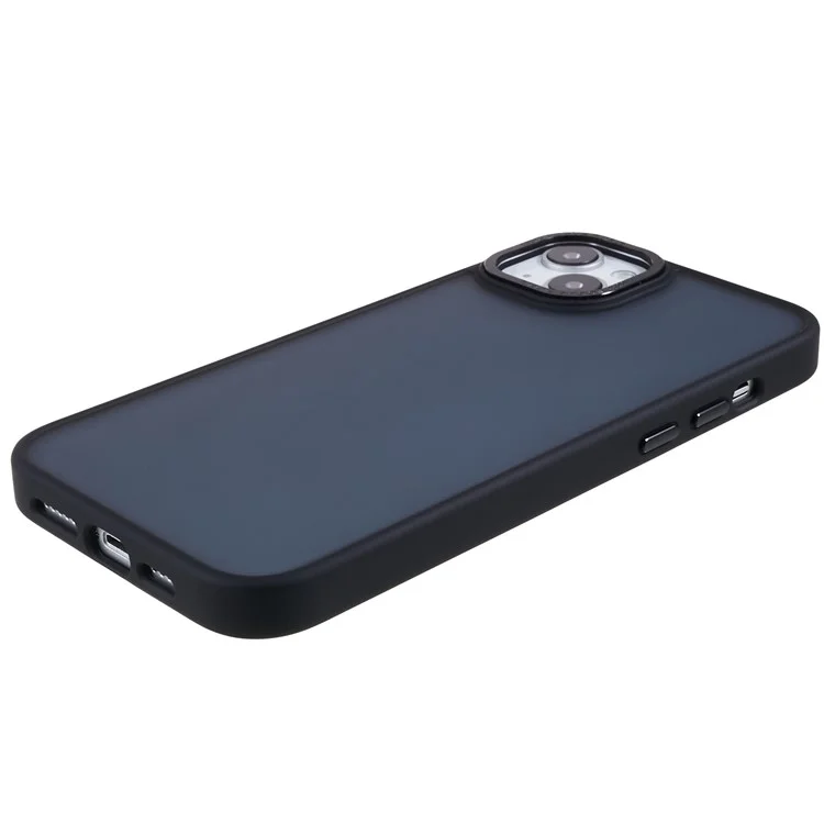 FULEXIN For iPhone 15 Metal Lens Frame Phone Case PC + TPU Hybrid Shockproof Cover - Black