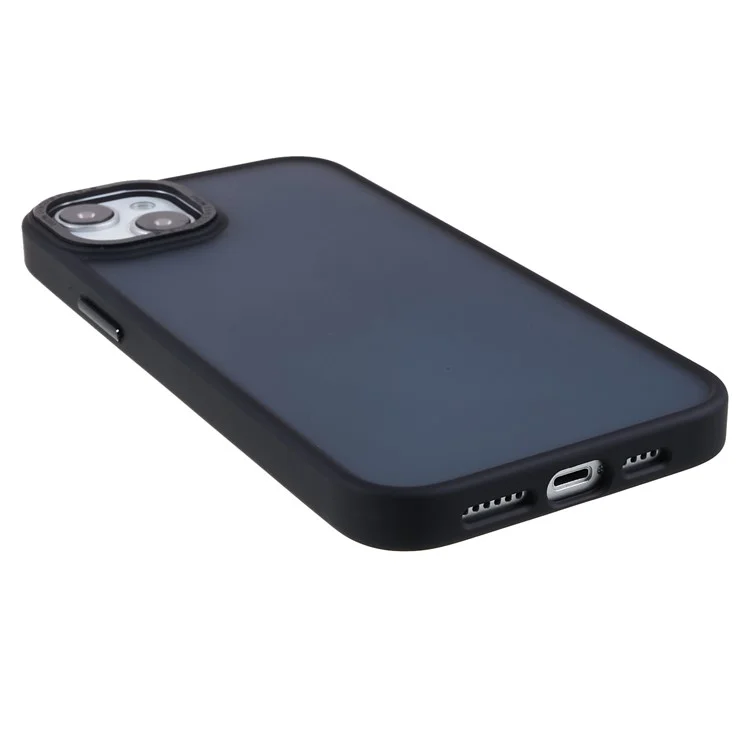 FULEXIN For iPhone 15 Metal Lens Frame Phone Case PC + TPU Hybrid Shockproof Cover - Black