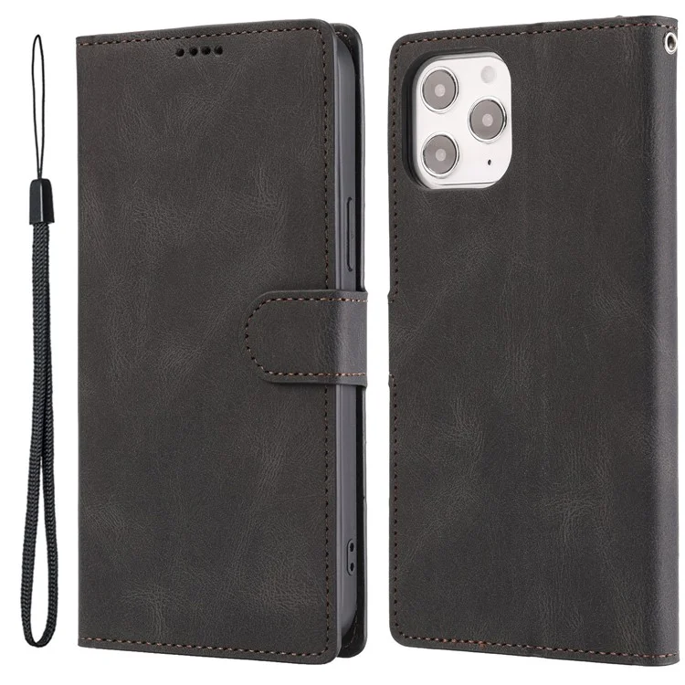 For iPhone 15 Pro Polvo a prueba de protección de cuero PU Funda de teléfono móvil Soporte magnético Cartera Funda para teléfono con correa - Negro