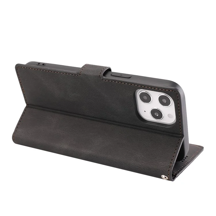 For iPhone 15 Pro Polvo a prueba de protección de cuero PU Funda de teléfono móvil Soporte magnético Cartera Funda para teléfono con correa - Negro