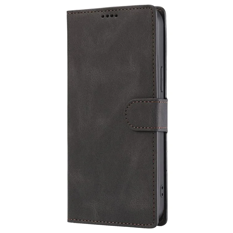 For iPhone 15 Pro Polvo a prueba de protección de cuero PU Funda de teléfono móvil Soporte magnético Cartera Funda para teléfono con correa - Negro