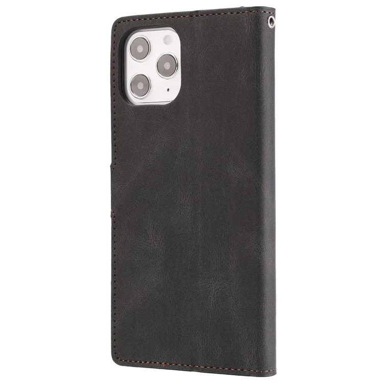 For iPhone 15 Pro Polvo a prueba de protección de cuero PU Funda de teléfono móvil Soporte magnético Cartera Funda para teléfono con correa - Negro