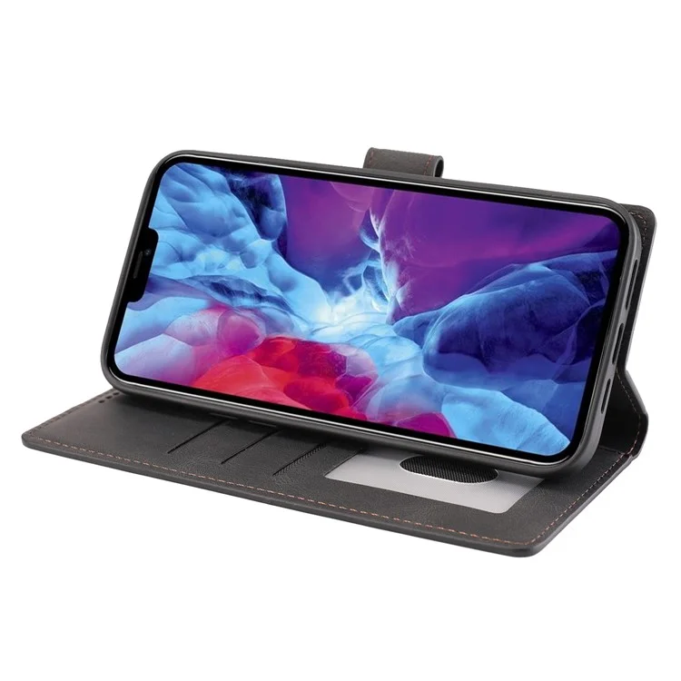 For iPhone 15 Magnetic Stand Wallet Dustproof PU Leather Phone Cover Cell Phone Case with Strap - Black