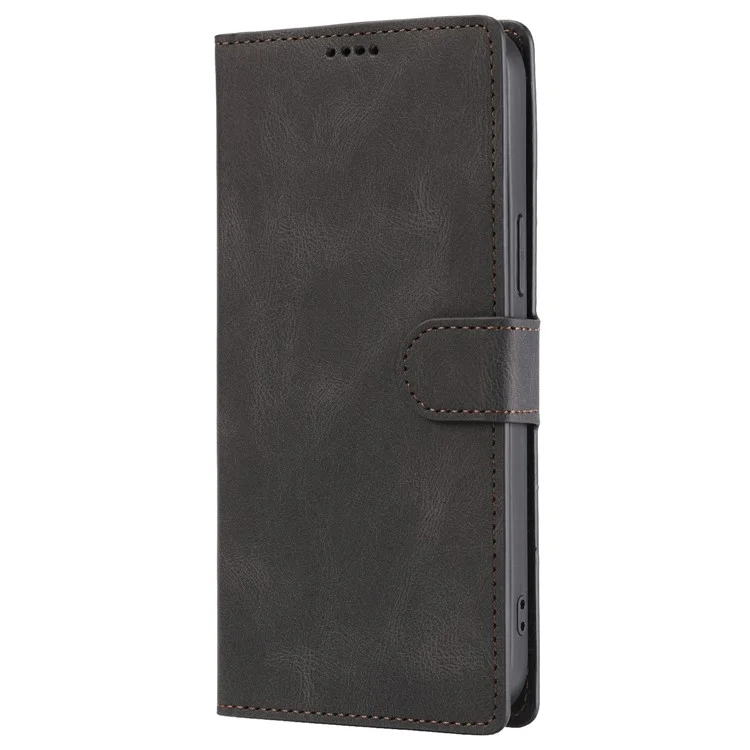 For iPhone 15 Magnetic Stand Wallet Dustproof PU Leather Phone Cover Cell Phone Case with Strap - Black