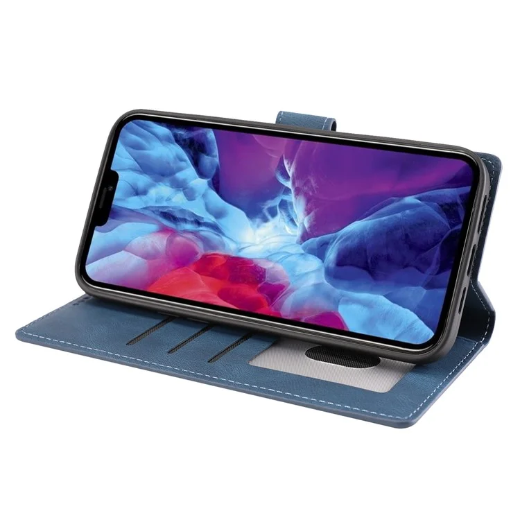 Para iPhone 15 Plus Slim-Fit Case de Telefone Celular Magnético Stand Wallet PU Leather Phone Cover com Alça - Azul