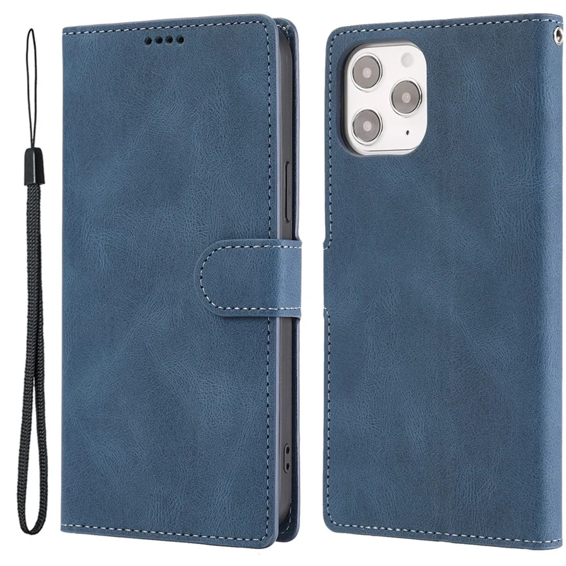 For iPhone 15 Pro Max Cell Phone Case Dustproof PU Leather Magnetic Stand Wallet Phone Cover with Strap - Blue