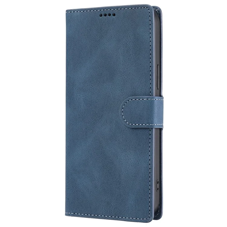 For iPhone 15 Pro Max Cell Phone Case Dustproof PU Leather Magnetic Stand Wallet Phone Cover with Strap - Blue