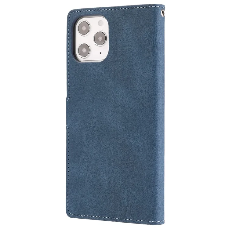 For iPhone 15 Pro Max Cell Phone Case Dustproof PU Leather Magnetic Stand Wallet Phone Cover with Strap - Blue