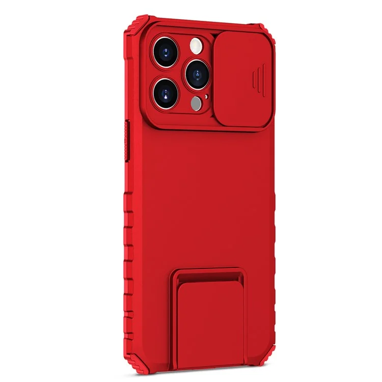 Para iPhone 15 Pro Max Slide Camera Lid PC+TPU Phone Case Anti-drop Kickstand Back Cover - Rojo