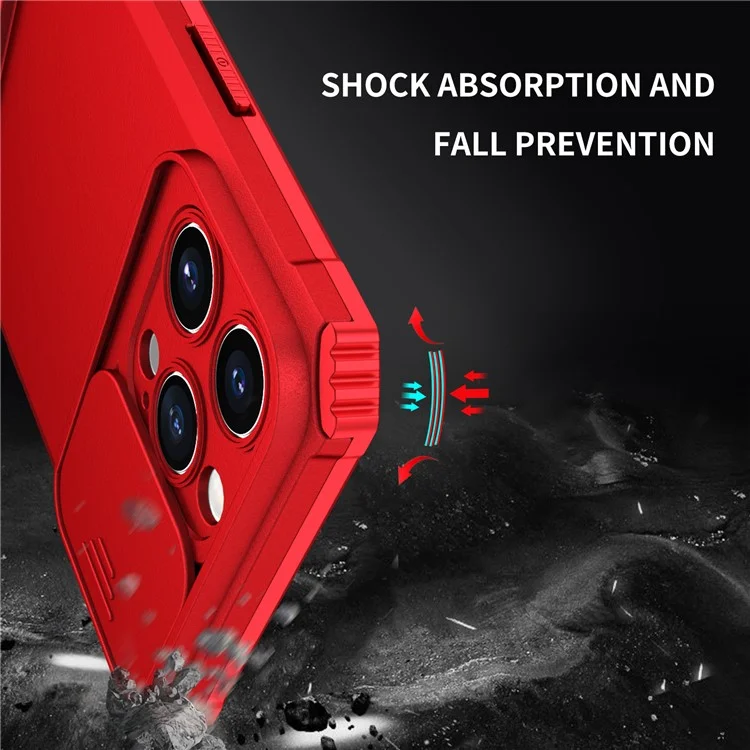 Para iPhone 15 Pro Max Slide Camera Lid PC+TPU Phone Case Anti-drop Kickstand Back Cover - Rojo