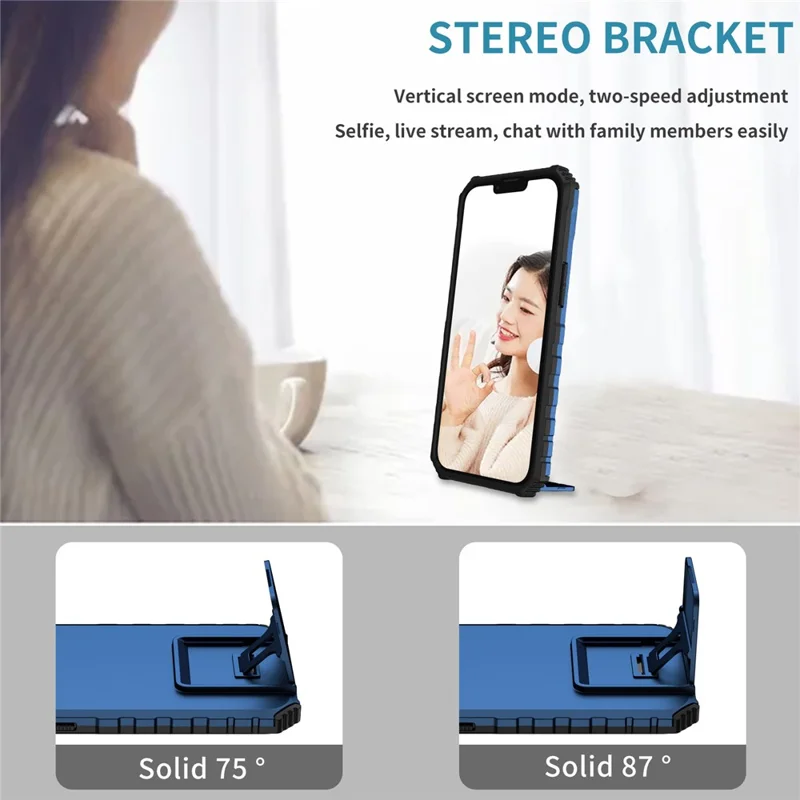 For iPhone 15 Pro Max Slide Camera Lid PC+TPU Phone Case Anti-drop Kickstand Back Cover - Blue