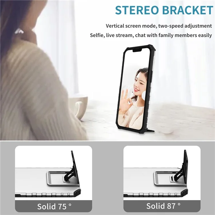 Für iPhone 15 Slide Camera Cover Phone Case PC+TPU Stoßfestes Gehäuse mit Ständer - Weiß