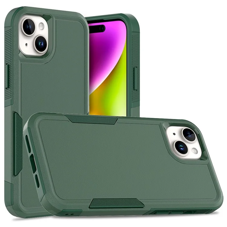 Pour iPhone 15 Plus PC+TPU Dual Layer Protection Cover Drop-proof Phone Case - Dark Green