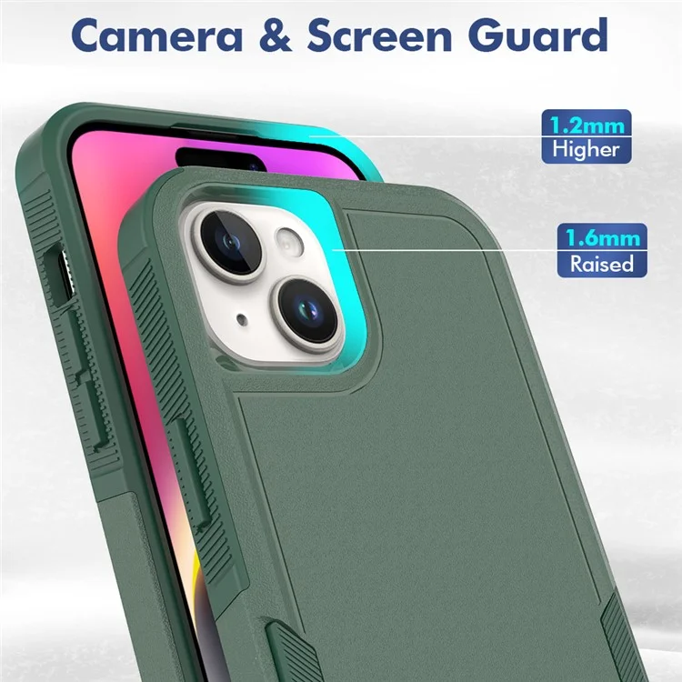 Pour iPhone 15 Plus PC+TPU Dual Layer Protection Cover Drop-proof Phone Case - Dark Green